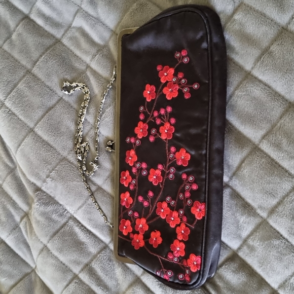 Olga Berg Handbags - Y2k red cherry blossom black satin clutch